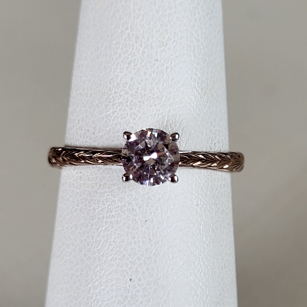 Naledi Sterling Silver Round CZ Two Tone Ring.  Size 6.5.